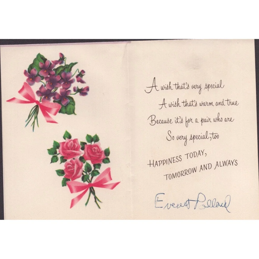 Vintage Norcross Wedding Anniversary Card Pink Roses Violets Used